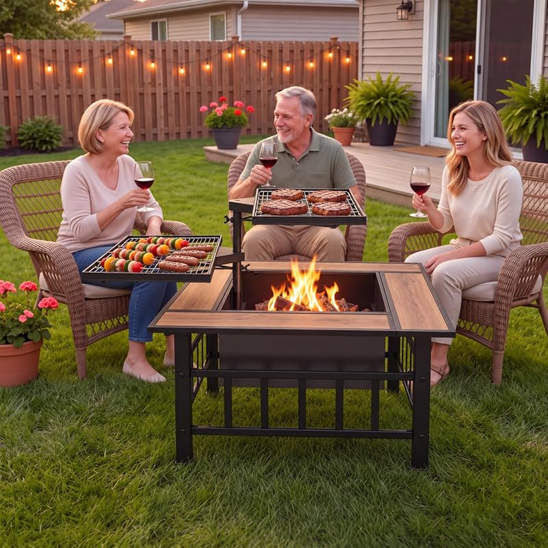 Square Outdoor Wood Burning Fire Pit Table